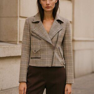 Blank NYC Plaid Zip Moto Jacket Sz S